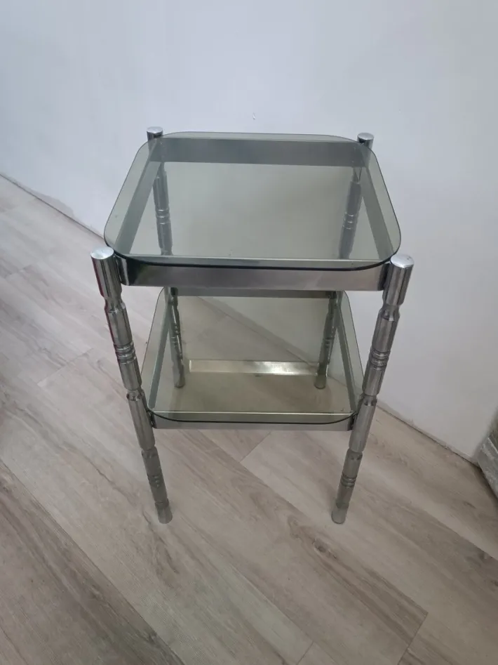 Pamono Metal and Smoked Glass Side Table, 1970s