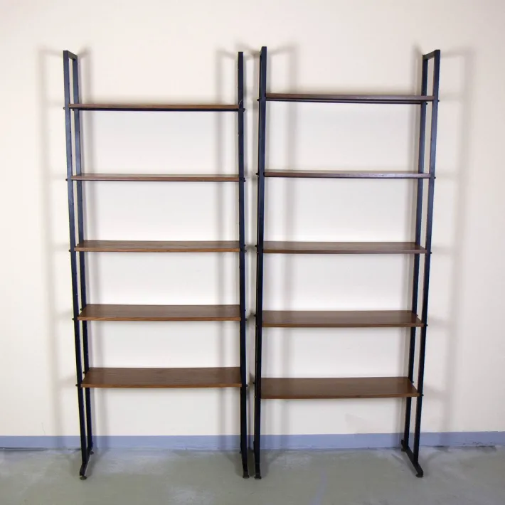 Pamono Metal and Teak Bookcases, 1960s, Set of 2