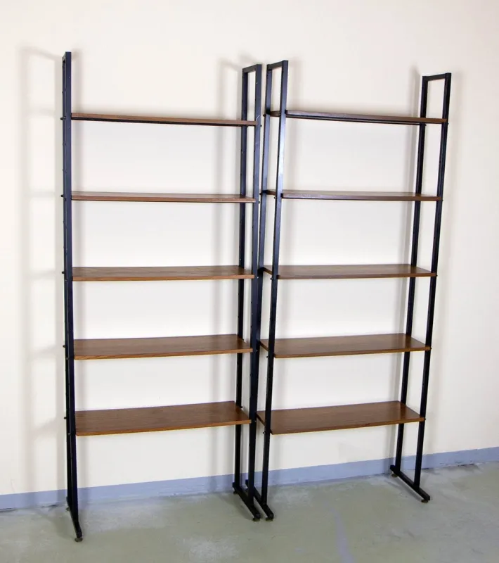 Pamono Metal and Teak Bookcases, 1960s, Set of 2