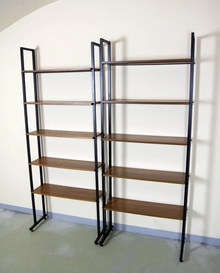 Pamono Metal and Teak Bookcases, 1960s, Set of 2