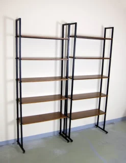 Pamono Metal and Teak Bookcases, 1960s, Set of 2