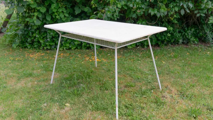 Pamono Metal Garden Table with Newspaper Shelf, 1950s Sale