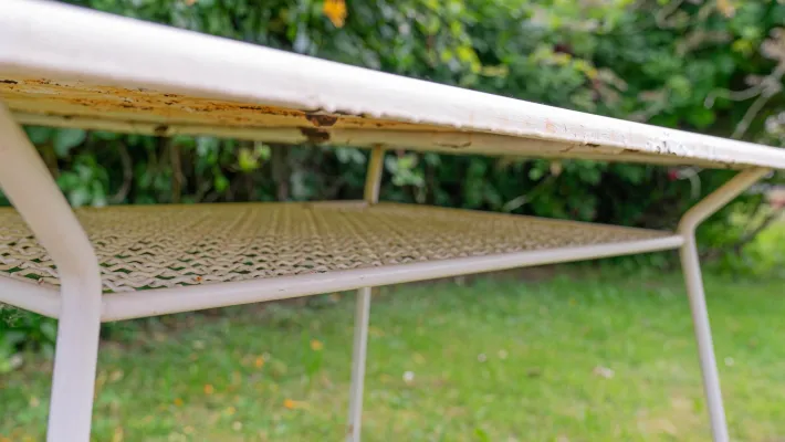 Pamono Metal Garden Table with Newspaper Shelf, 1950s Sale