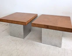 Pamono Mid-Century American Chrome and Burlwood Coffee Tables by Milo Baughman for Thayer Coggin, 1970s, Set of 2