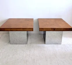 Pamono Mid-Century American Chrome and Burlwood Coffee Tables by Milo Baughman for Thayer Coggin, 1970s, Set of 2