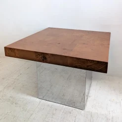 Pamono Mid-Century American Chrome and Burlwood Coffee Tables by Milo Baughman for Thayer Coggin, 1970s, Set of 2