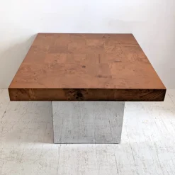 Pamono Mid-Century American Chrome and Burlwood Coffee Tables by Milo Baughman for Thayer Coggin, 1970s, Set of 2