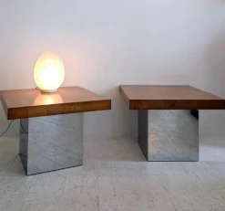 Pamono Mid-Century American Chrome and Burlwood Coffee Tables by Milo Baughman for Thayer Coggin, 1970s, Set of 2