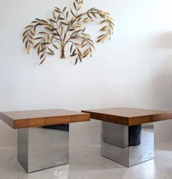 Pamono Mid-Century American Chrome and Burlwood Coffee Tables by Milo Baughman for Thayer Coggin, 1970s, Set of 2