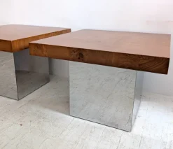 Pamono Mid-Century American Chrome and Burlwood Coffee Tables by Milo Baughman for Thayer Coggin, 1970s, Set of 2