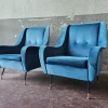 Pamono Mid-Century Armchairs in Blue Velvet, Italy, 1950s, Set of 2 Outlet