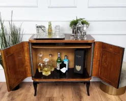 Pamono Mid-Century Art Deco Italian Forest Wildlife Carved Wood Dry Bar Cabinet, 1960s Sale