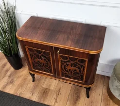 Pamono Mid-Century Art Deco Italian Forest Wildlife Carved Wood Dry Bar Cabinet, 1960s Sale