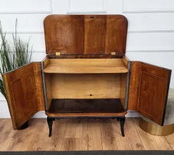 Pamono Mid-Century Art Deco Italian Forest Wildlife Carved Wood Dry Bar Cabinet, 1960s Sale