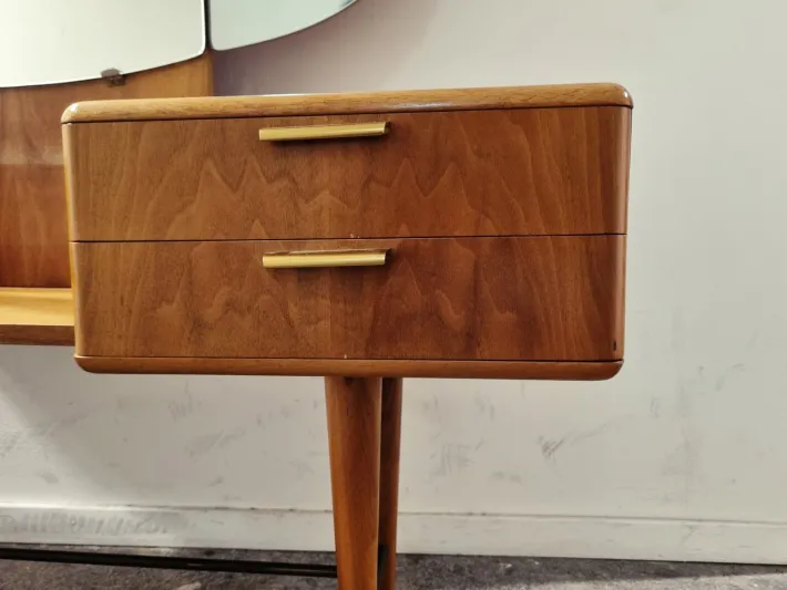 Pamono Mid-Century Art Deco Style Walnut & Brass Dressing Table by A.A. Patijn for Zijlstra Joure Best
