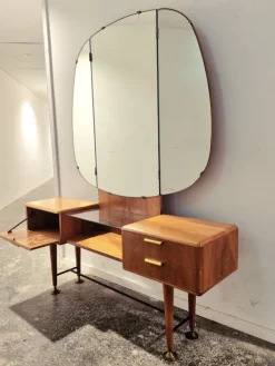 Pamono Mid-Century Art Deco Style Walnut & Brass Dressing Table by A.A. Patijn for Zijlstra Joure Best