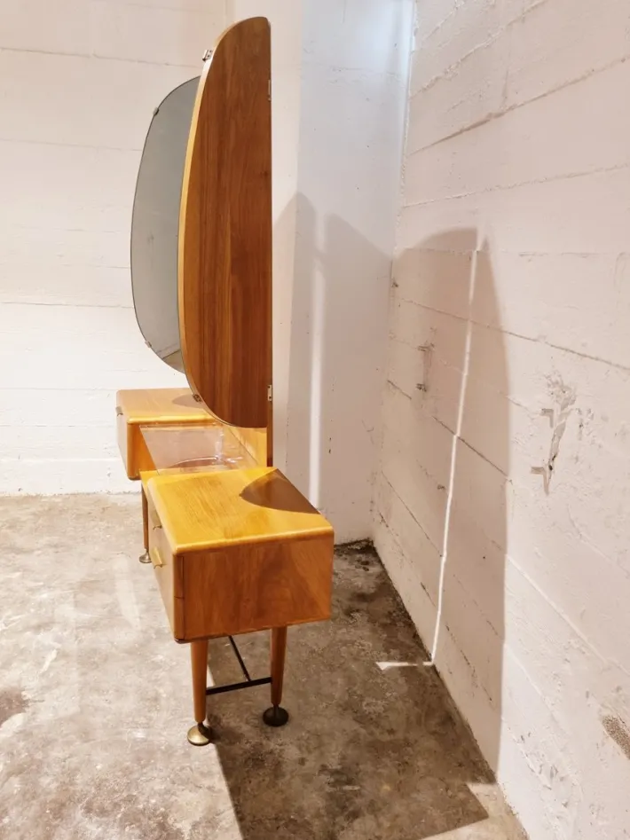 Pamono Mid-Century Art Deco Style Walnut & Brass Dressing Table by A.A. Patijn for Zijlstra Joure Best