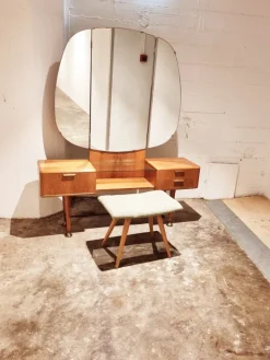 Pamono Mid-Century Art Deco Style Walnut & Brass Dressing Table by A.A. Patijn for Zijlstra Joure Best