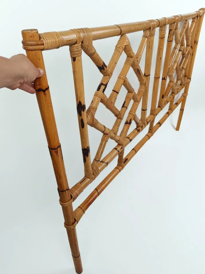 Pamono Mid-Century Bamboo and Rattan Bed Headboard in Chinese Chippendale Style, 1970s
