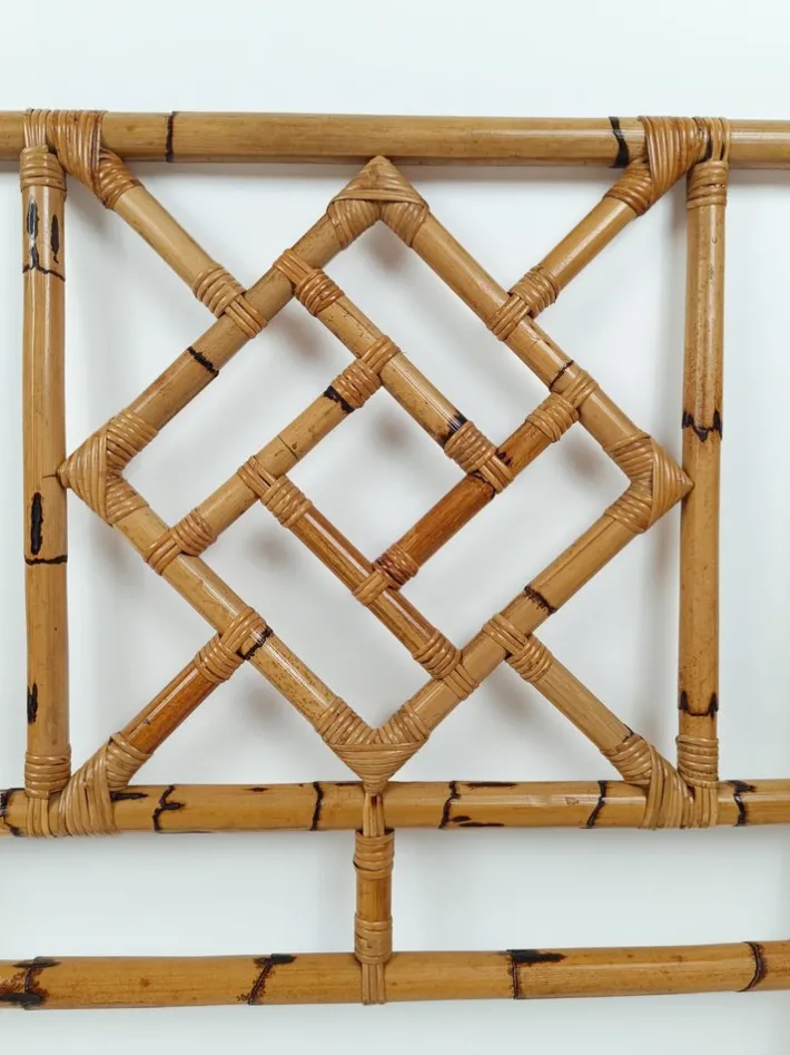 Pamono Mid-Century Bamboo and Rattan Bed Headboard in Chinese Chippendale Style, 1970s