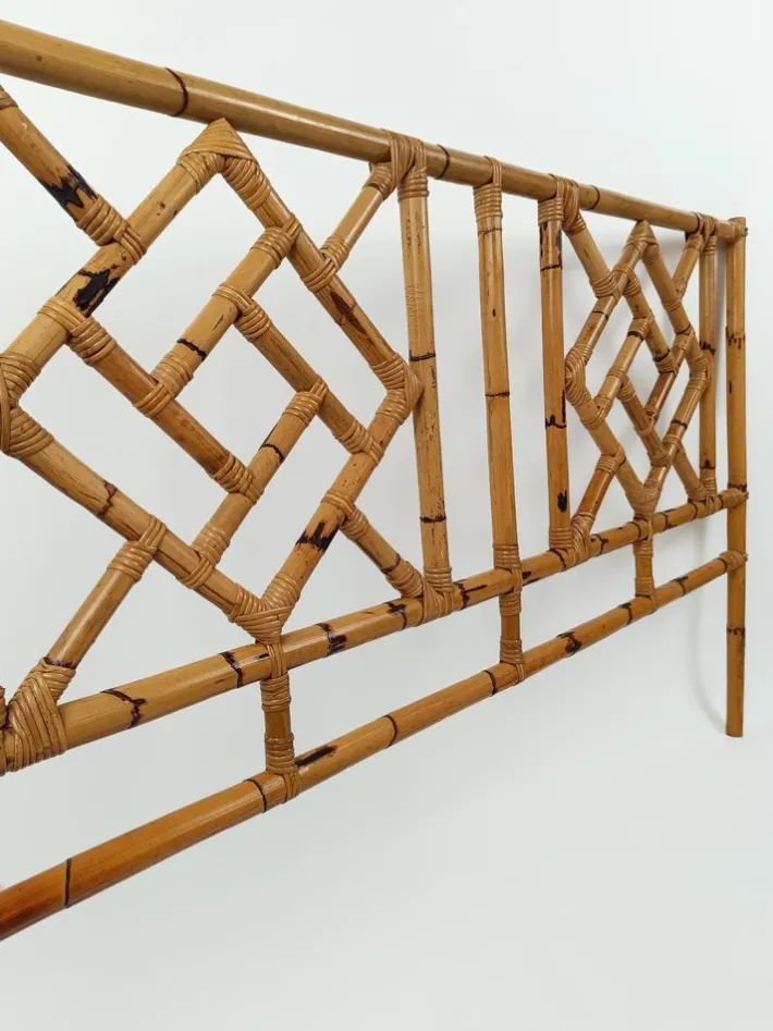 Pamono Mid-Century Bamboo and Rattan Bed Headboard in Chinese Chippendale Style, 1970s