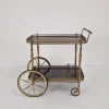 Pamono Mid-Century Bar Trolley with Wood and Brass, France, 1950s