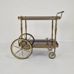 Pamono Mid-Century Bar Trolley with Wood and Brass, France, 1950s