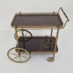 Pamono Mid-Century Bar Trolley with Wood and Brass, France, 1950s