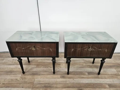 Pamono Mid-Century Bedside Tables with Flap and Blue Glass, 1960, Set of 2 Best