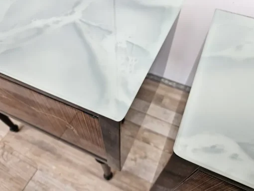Pamono Mid-Century Bedside Tables with Flap and Blue Glass, 1960, Set of 2 Best