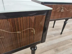 Pamono Mid-Century Bedside Tables with Flap and Blue Glass, 1960, Set of 2 Best