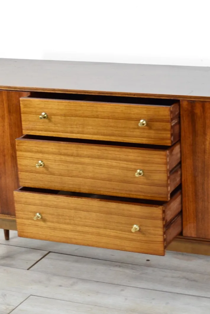 Pamono Mid-Century British Walnut and Brass Sideboard from Wrighton, 1960s Hot