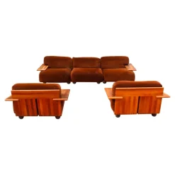 Pamono Mid-Century Brown Velvet Pianura Living Room Set by Mario Bellini for Cassina, 1970s, Set of 5 Hot