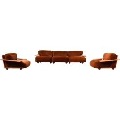 Pamono Mid-Century Brown Velvet Pianura Living Room Set by Mario Bellini for Cassina, 1970s, Set of 5 Hot