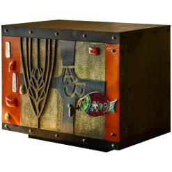 Pamono Mid-Century Cabinet in Brass, Metal, Enamel and Gemstones, Belgium, 1960s Best