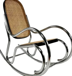 Pamono Mid-Century Chromed Steel & Rattan Rocking Chair, 1970s Clearance