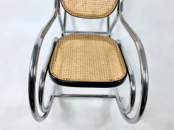 Pamono Mid-Century Chromed Steel & Rattan Rocking Chair, 1970s Clearance