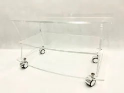 Pamono Mid-Century Clear Acrylic Glass Shelf Unit TV Stand on Castors, 1970s Best