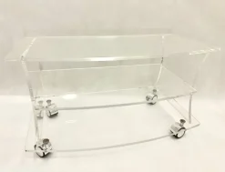 Pamono Mid-Century Clear Acrylic Glass Shelf Unit TV Stand on Castors, 1970s Best
