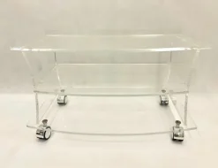 Pamono Mid-Century Clear Acrylic Glass Shelf Unit TV Stand on Castors, 1970s Best