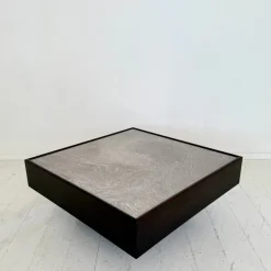 Pamono Mid-Century Coffee Table in Dark Oak with Etched Metal Top attributed to Lilienthal, 1970s Clearance