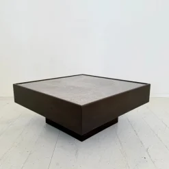 Pamono Mid-Century Coffee Table in Dark Oak with Etched Metal Top attributed to Lilienthal, 1970s Clearance