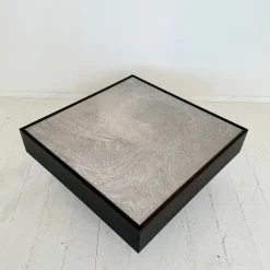 Pamono Mid-Century Coffee Table in Dark Oak with Etched Metal Top attributed to Lilienthal, 1970s Clearance