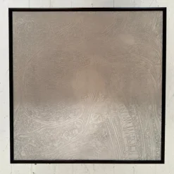 Pamono Mid-Century Coffee Table in Dark Oak with Etched Metal Top attributed to Lilienthal, 1970s Clearance