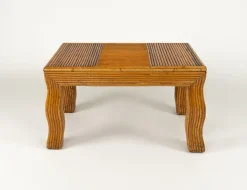 Pamono Mid-Century Coffee Table with Wavy Legs in Rattan attributed to Vivai del Sud, Italy, 1970s