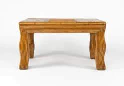 Pamono Mid-Century Coffee Table with Wavy Legs in Rattan attributed to Vivai del Sud, Italy, 1970s