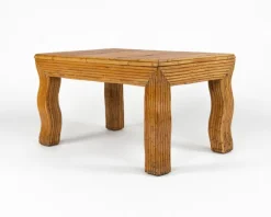 Pamono Mid-Century Coffee Table with Wavy Legs in Rattan attributed to Vivai del Sud, Italy, 1970s