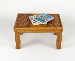 Pamono Mid-Century Coffee Table with Wavy Legs in Rattan attributed to Vivai del Sud, Italy, 1970s