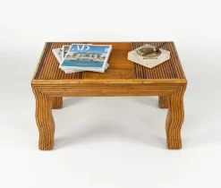 Pamono Mid-Century Coffee Table with Wavy Legs in Rattan attributed to Vivai del Sud, Italy, 1970s