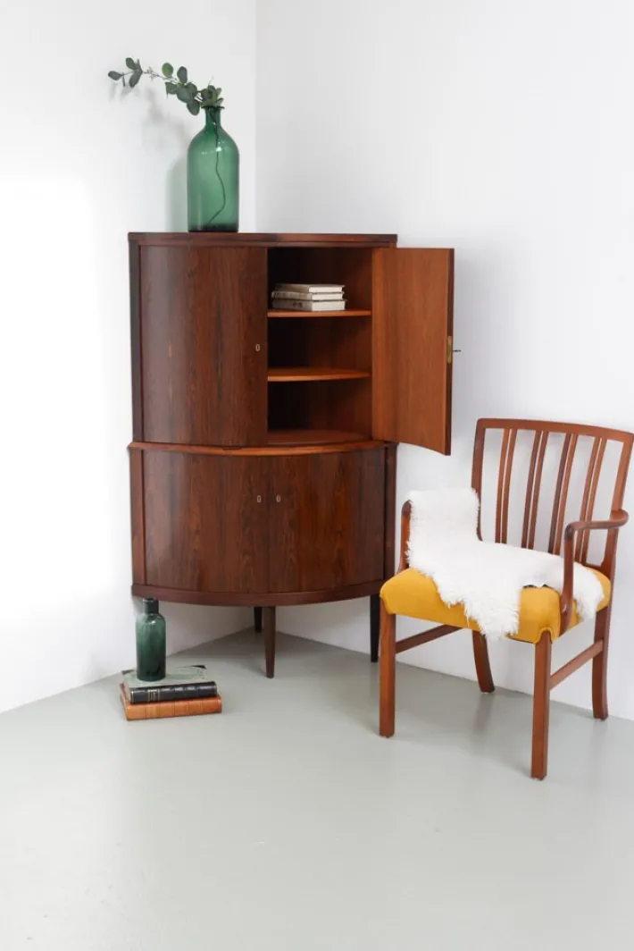 Pamono Mid-Century Danish Rosewood Corner Cabinet with Curved Front, 1960s New